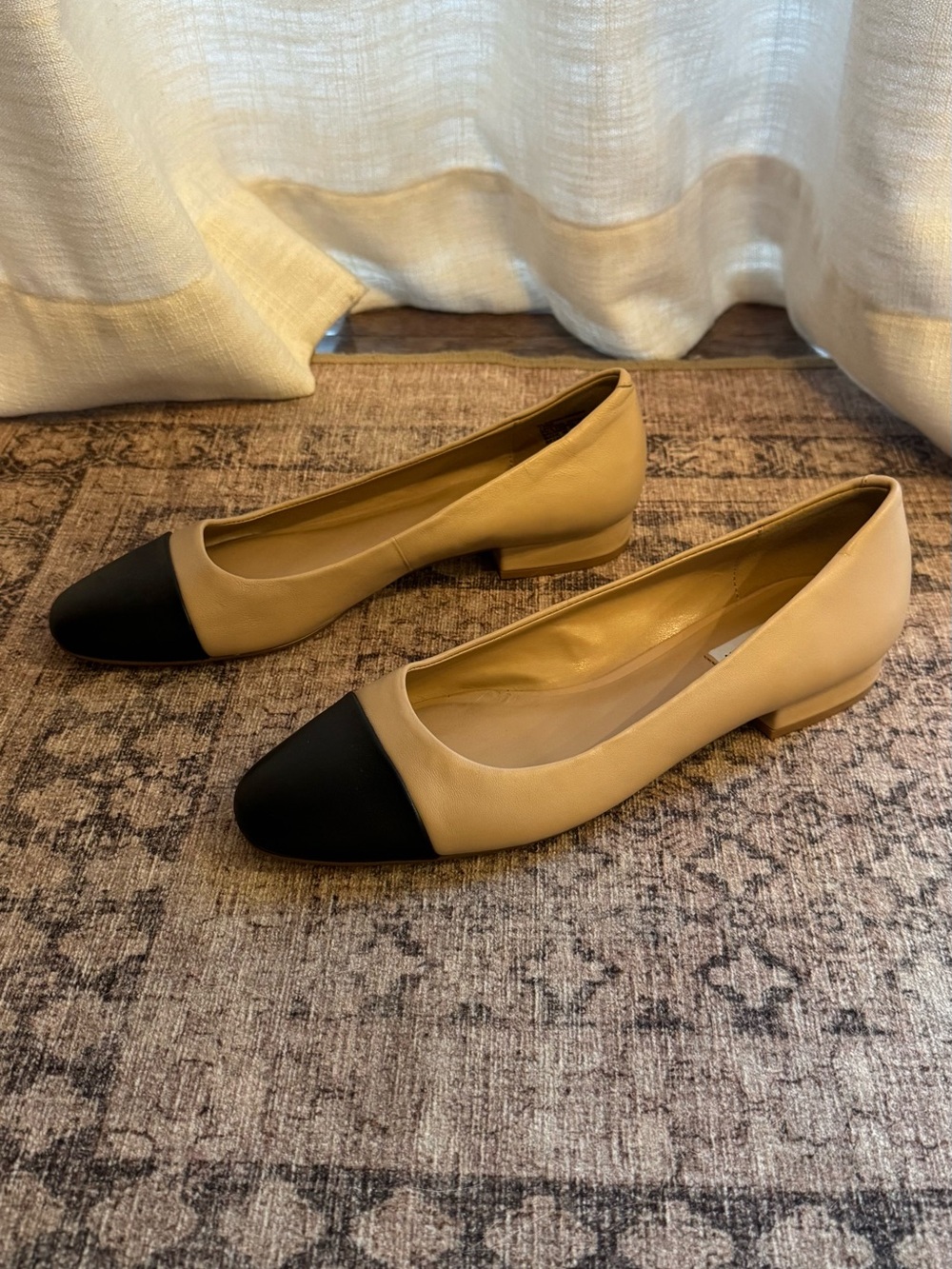 Steve Madden Beige Flats with Black Cap Toe